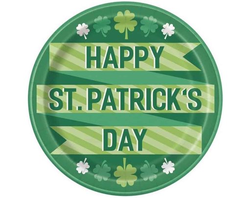 8PK 9in LUCKY CLOVER ST PATS DAY PLATES