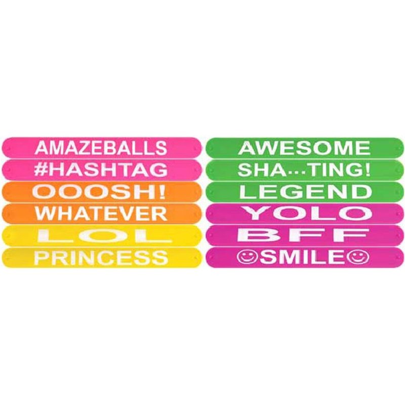 22.7CM 12ASST WORDED SILICONE BRACELETS  72S