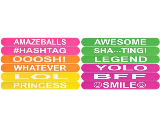 22.7CM 12ASST WORDED SILICONE BRACELETS  72S