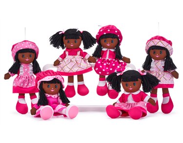 30cm 6ASST BLACK RAG DOLL