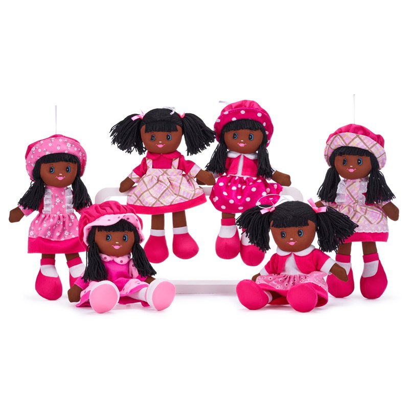 30cm 6ASST BLACK RAG DOLL