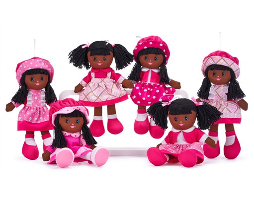 30cm 6ASST BLACK RAG DOLL