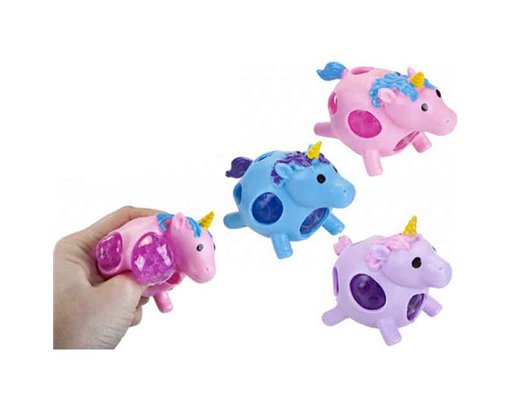 9cm SQUISHY UNICORN BALL WITH  BEADS 12S