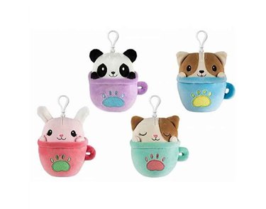 10cm 4ASST CLIP ON PLUSH TEACUP FRIEND