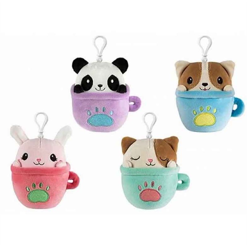 10cm 4ASST CLIP ON PLUSH TEACUP FRIEND