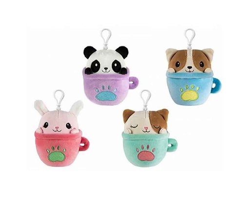 10cm 4ASST CLIP ON PLUSH TEACUP FRIEND